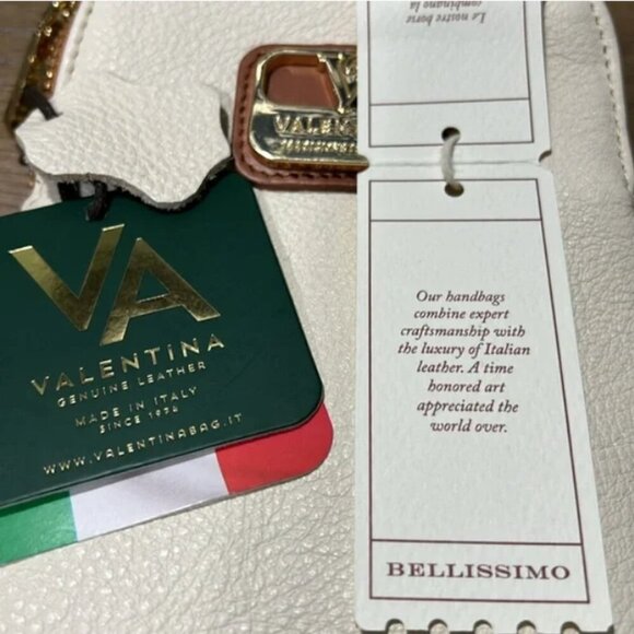 🦃 New Valentina Small Italian Pebble Leather Cream & Brown Shoulder Bag - Picture 7 of 7